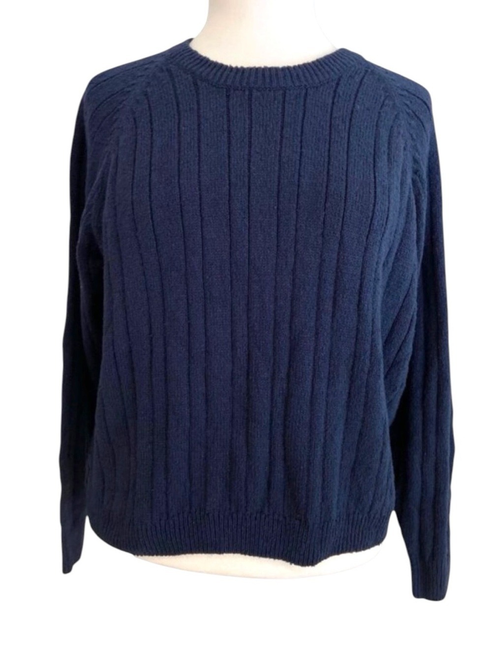 NWT Vintage Navy Blue silk blend Sweater Ribbed Knit  Crewneck Long Sleeve New